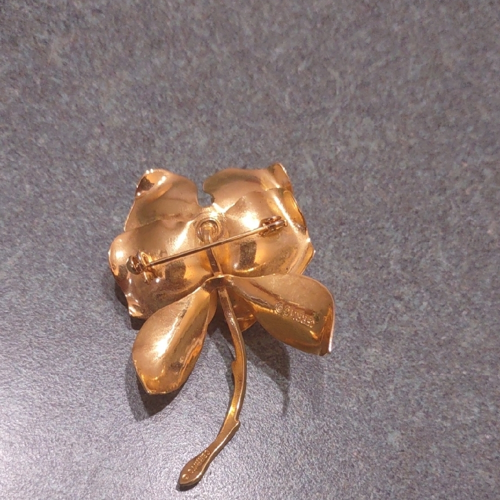 Vintage Gold Tone  Rose Bloom Brooch Signed Cerrito - Picture 4 of 6